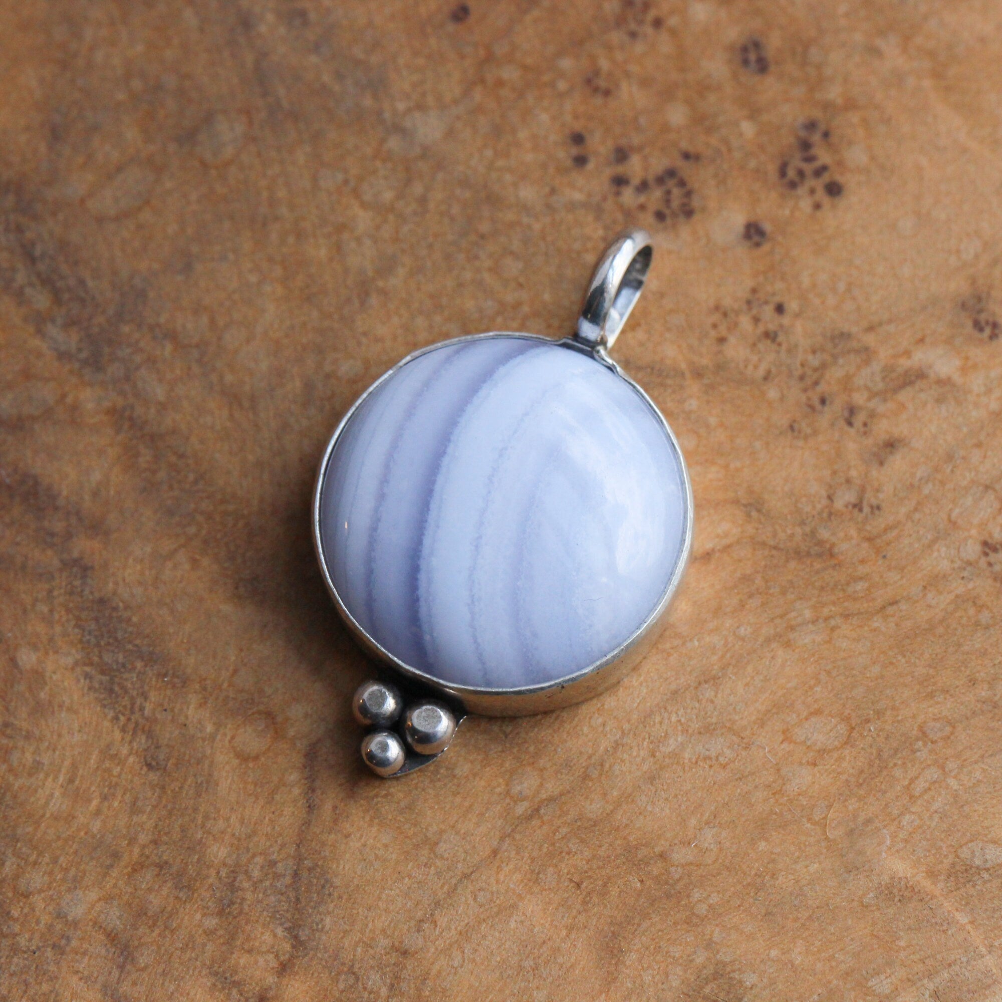 Blue Lace Agate Pendant- Silversmith - 15mm Blue Agate Stone - Choose Your Stone - Sterling Silver