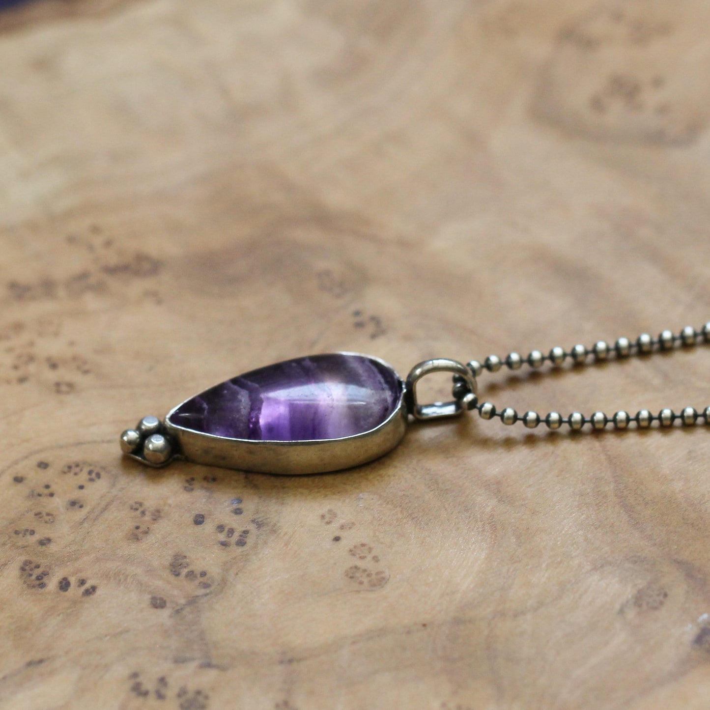 Custom Rainbow Fluorite Pendant - Choose Your Striped Purple Cabochon
