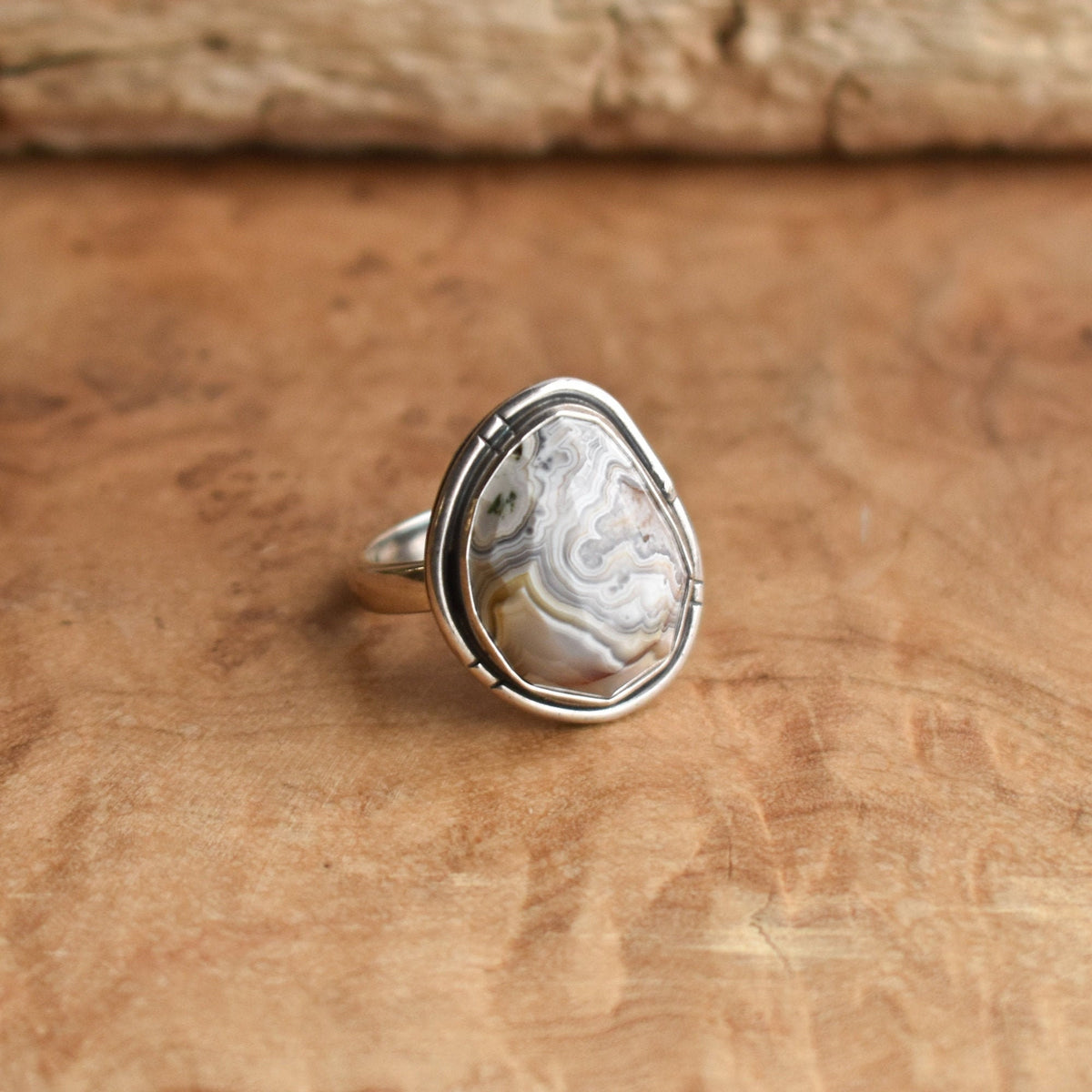 Laguna Lace Agate Chunky Boho Ring | Sterling Silver