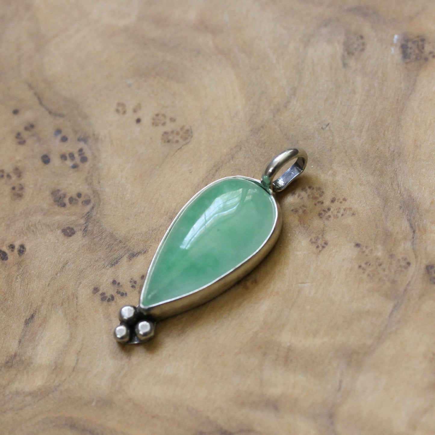 Burma Jade Sterling Silver Pendant – Green Teardrop Gemstone