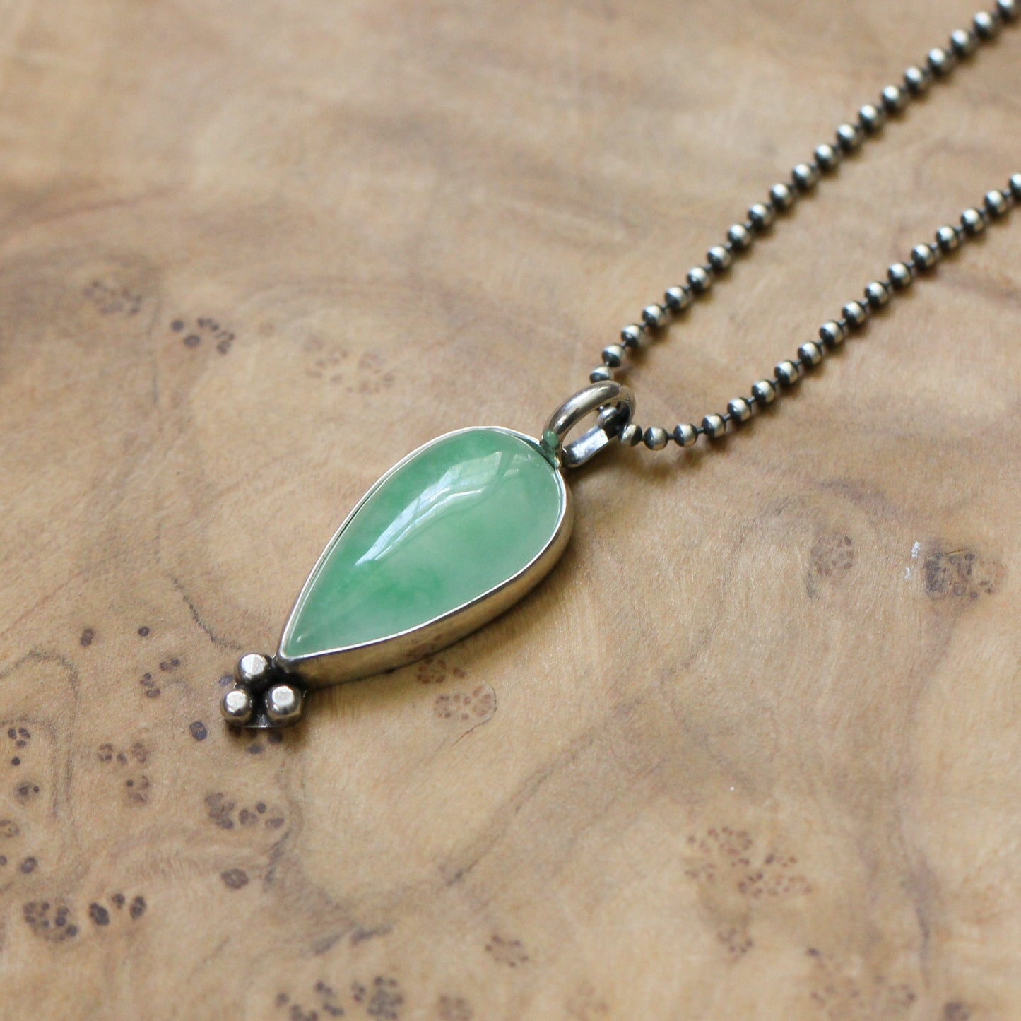 Burma Jade Sterling Silver Pendant – Green Teardrop Gemstone