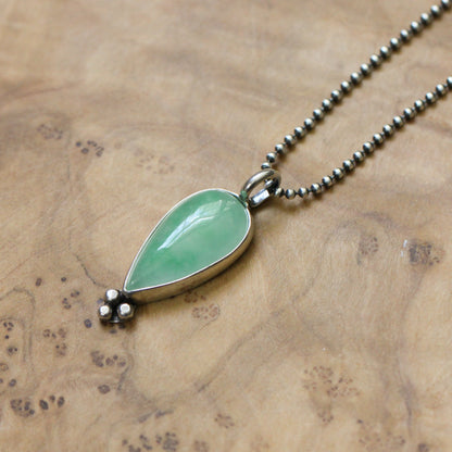 Burma Jade Sterling Silver Pendant – Green Teardrop Gemstone