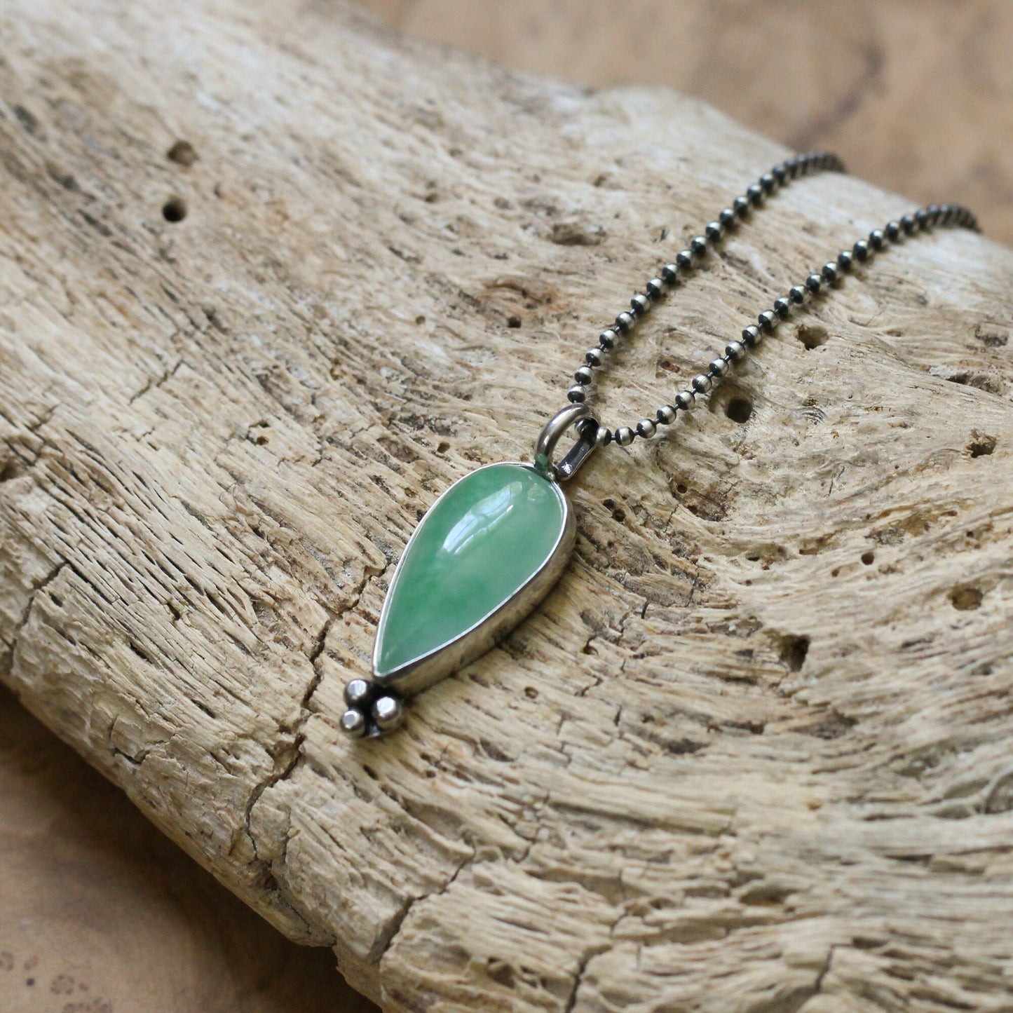 Burma Jade Sterling Silver Pendant – Green Teardrop Gemstone