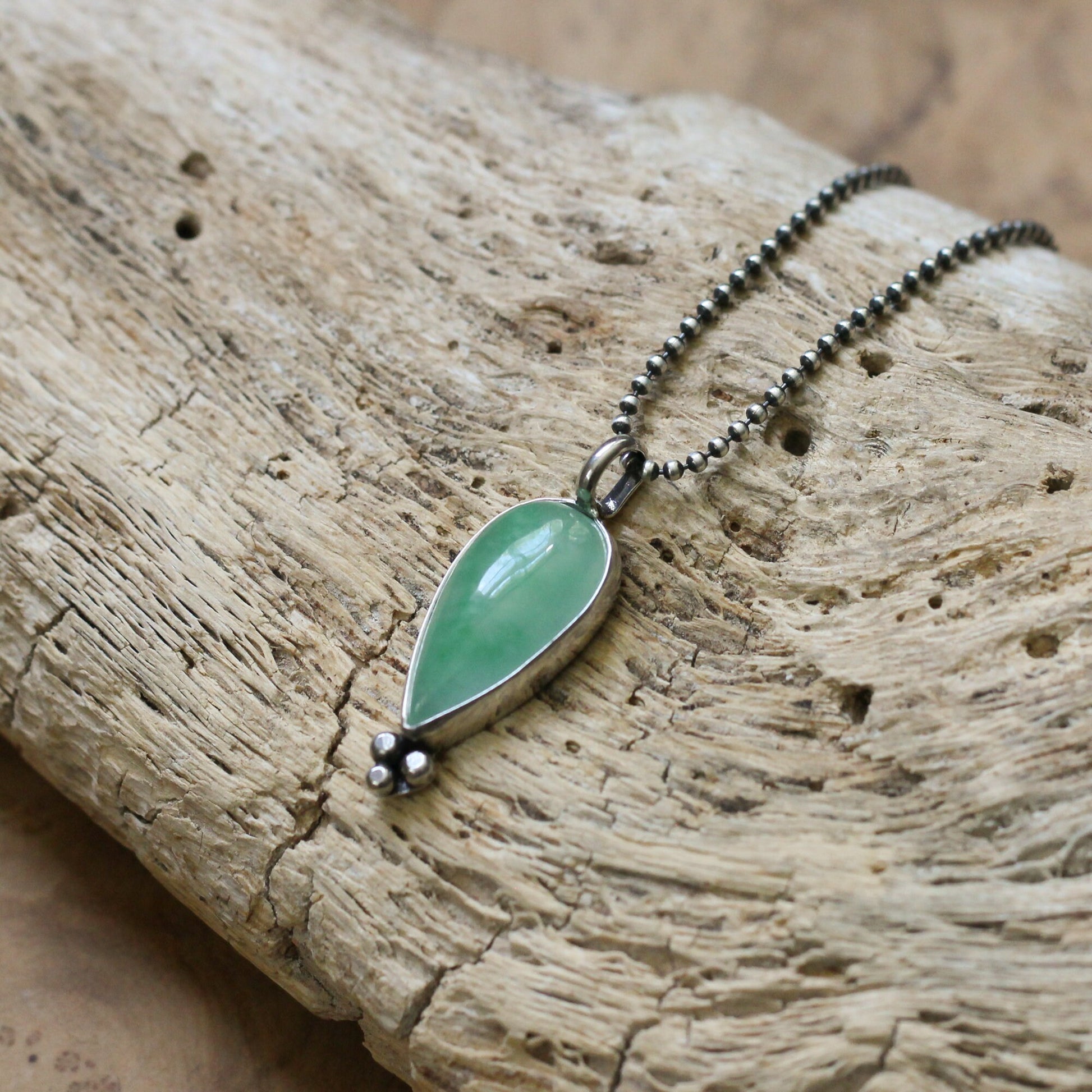 Burma Jade Sterling Silver Pendant – Green Teardrop Gemstone