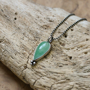 Green Jade Boho Pendant - Burma Jade Sweetheart Pendant - .925 Sterling Silver - Silversmith