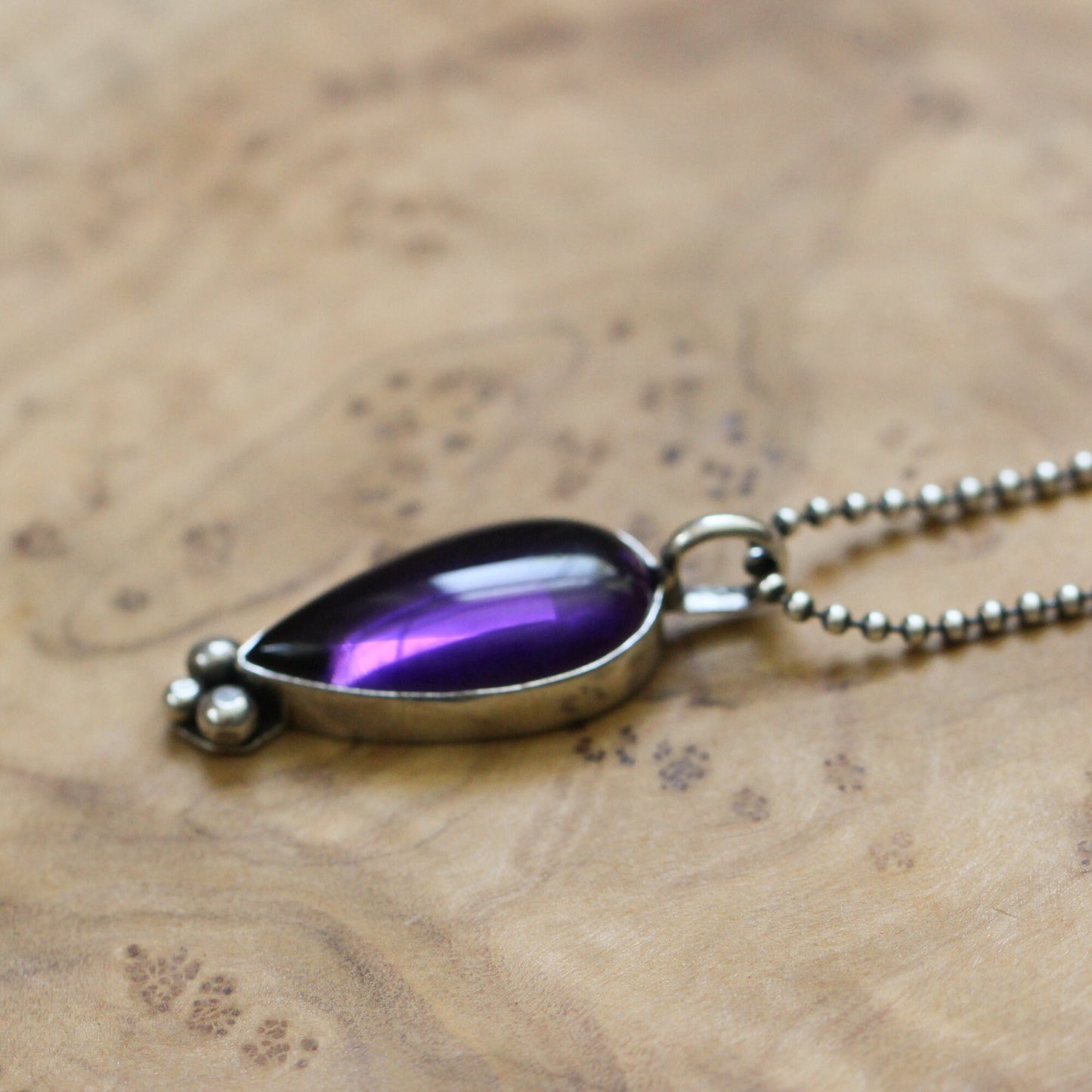 Amethyst Teardrop Pendant – Sterling Silver Silversmith Necklace