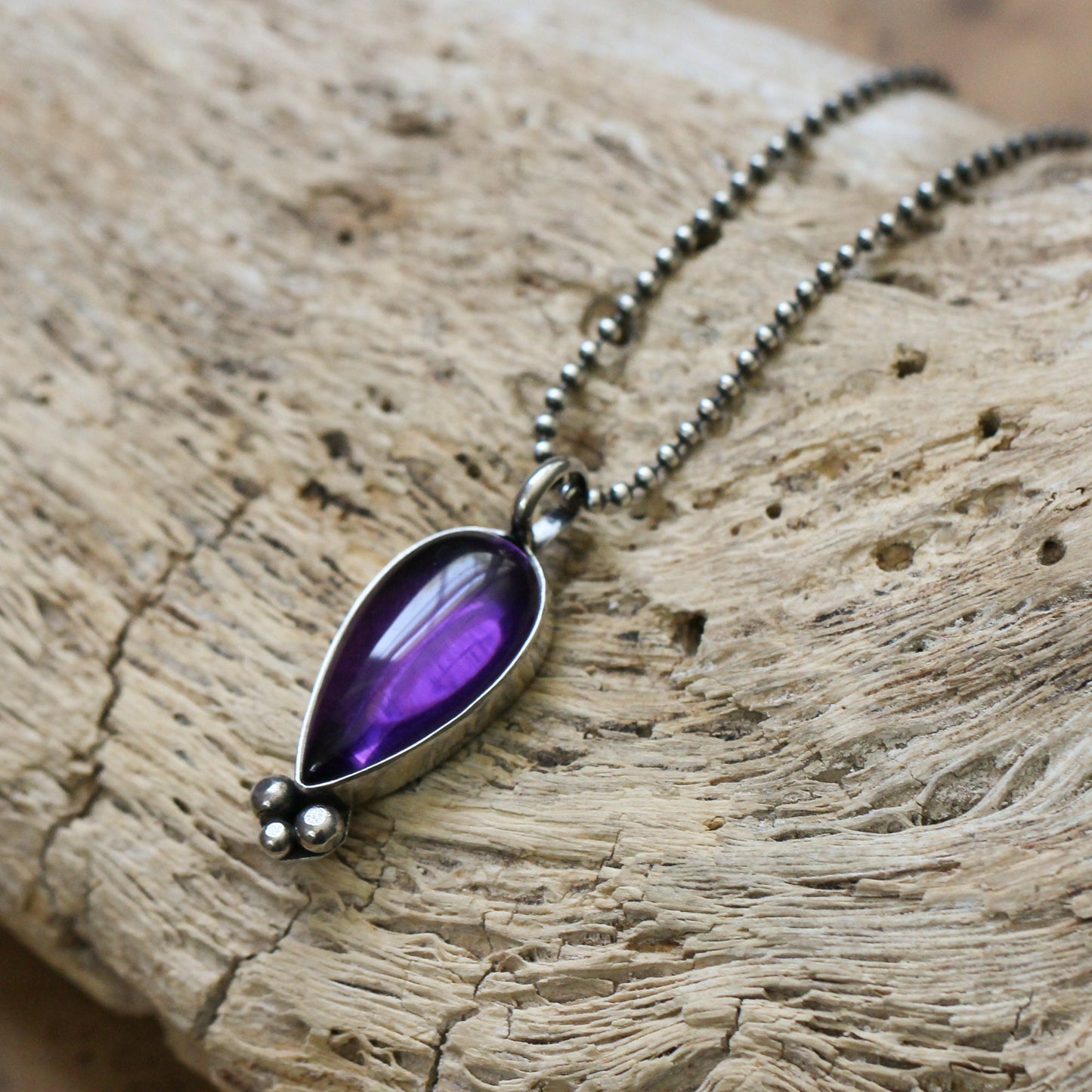 Amethyst Teardrop Pendant – Sterling Silver Silversmith Necklace