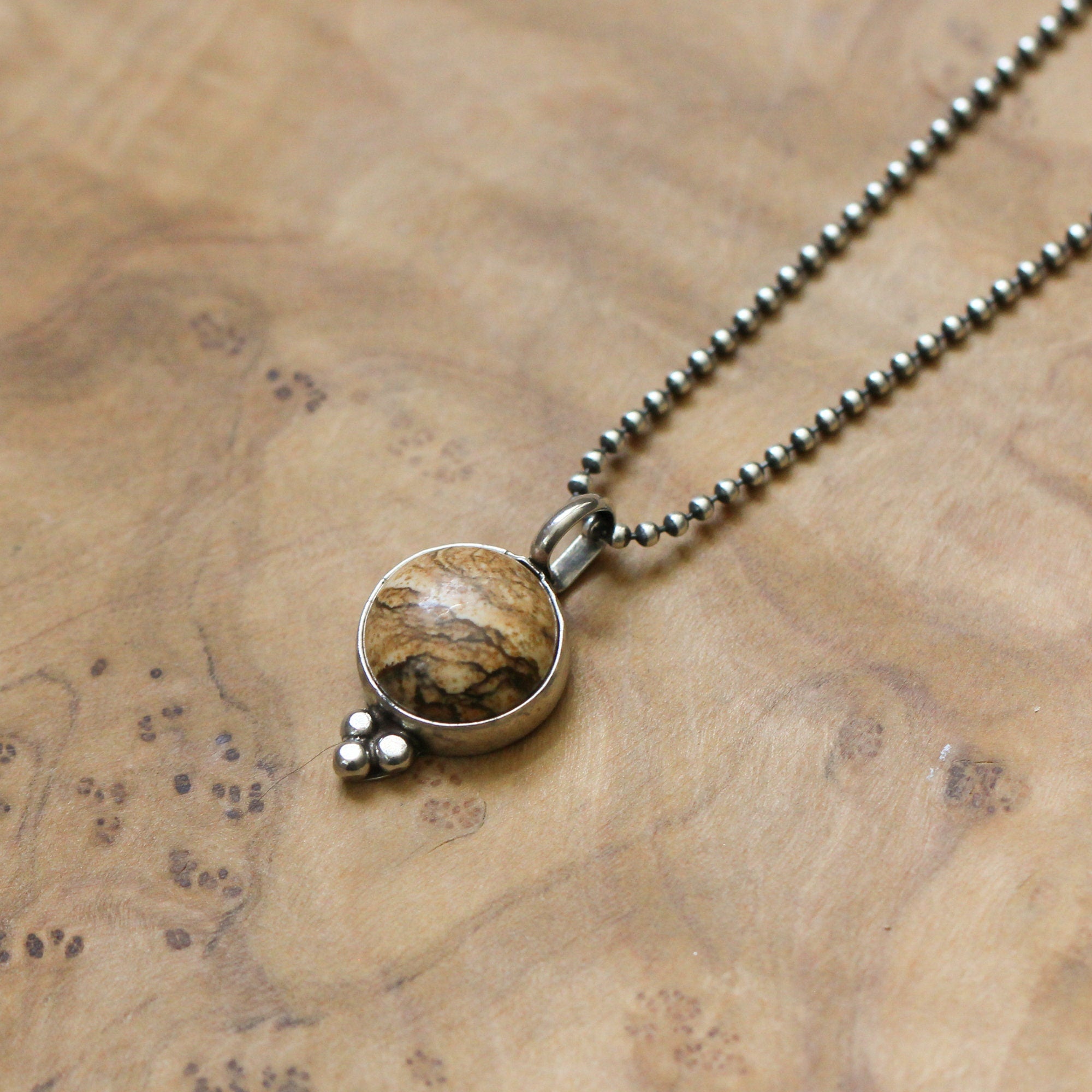 Picture Jasper Pendant - Sweetheart Necklace - .925 Sterling Silver - Picture Jasper Necklace