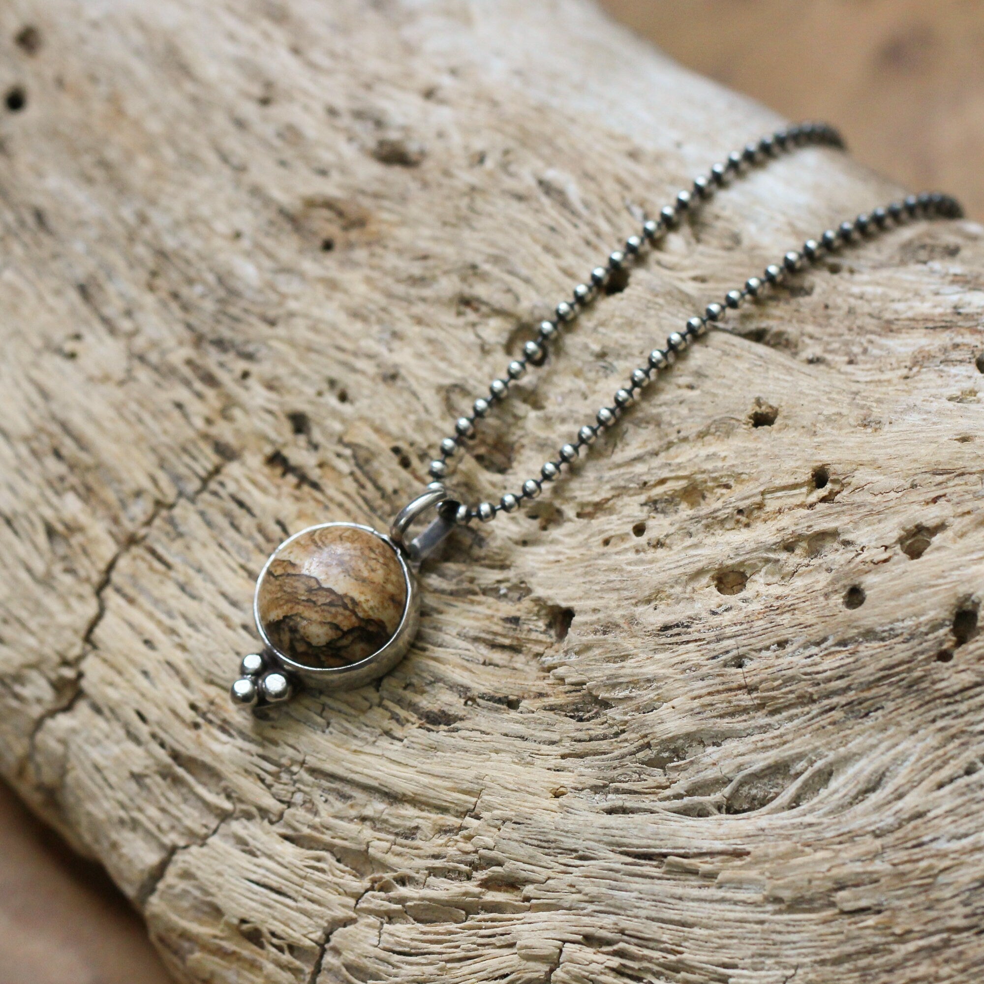 Picture Jasper Pendant - Sweetheart Necklace - .925 Sterling Silver - Picture Jasper Necklace