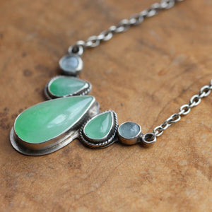 Jade Harmony Necklace - 5 Stone Pendant - Jade Aquamarine Necklace - Green Jade Sterling Silver Jewelry