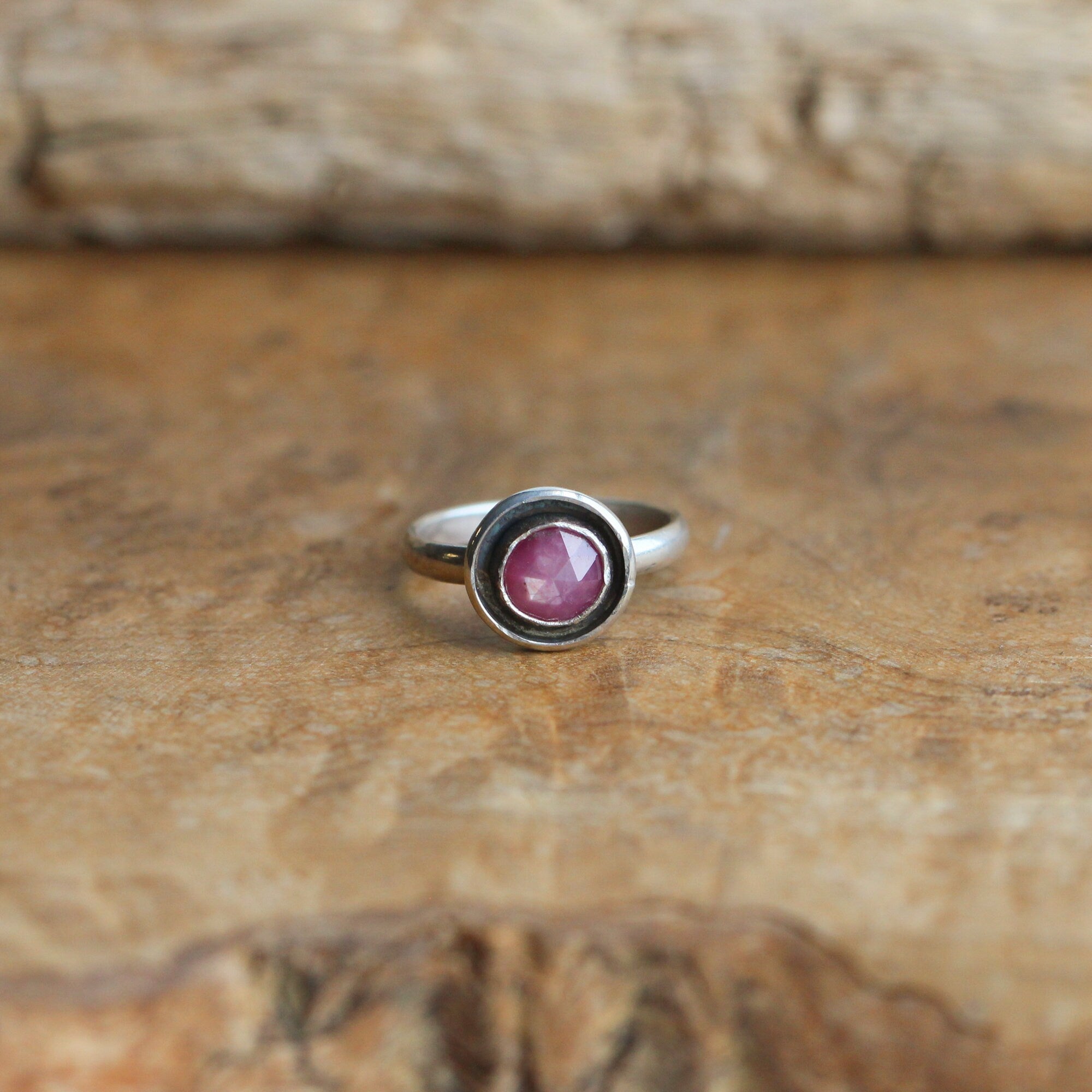 Pink Sapphire Ring - Deep Pink Sapphire Stacker - Silversmith