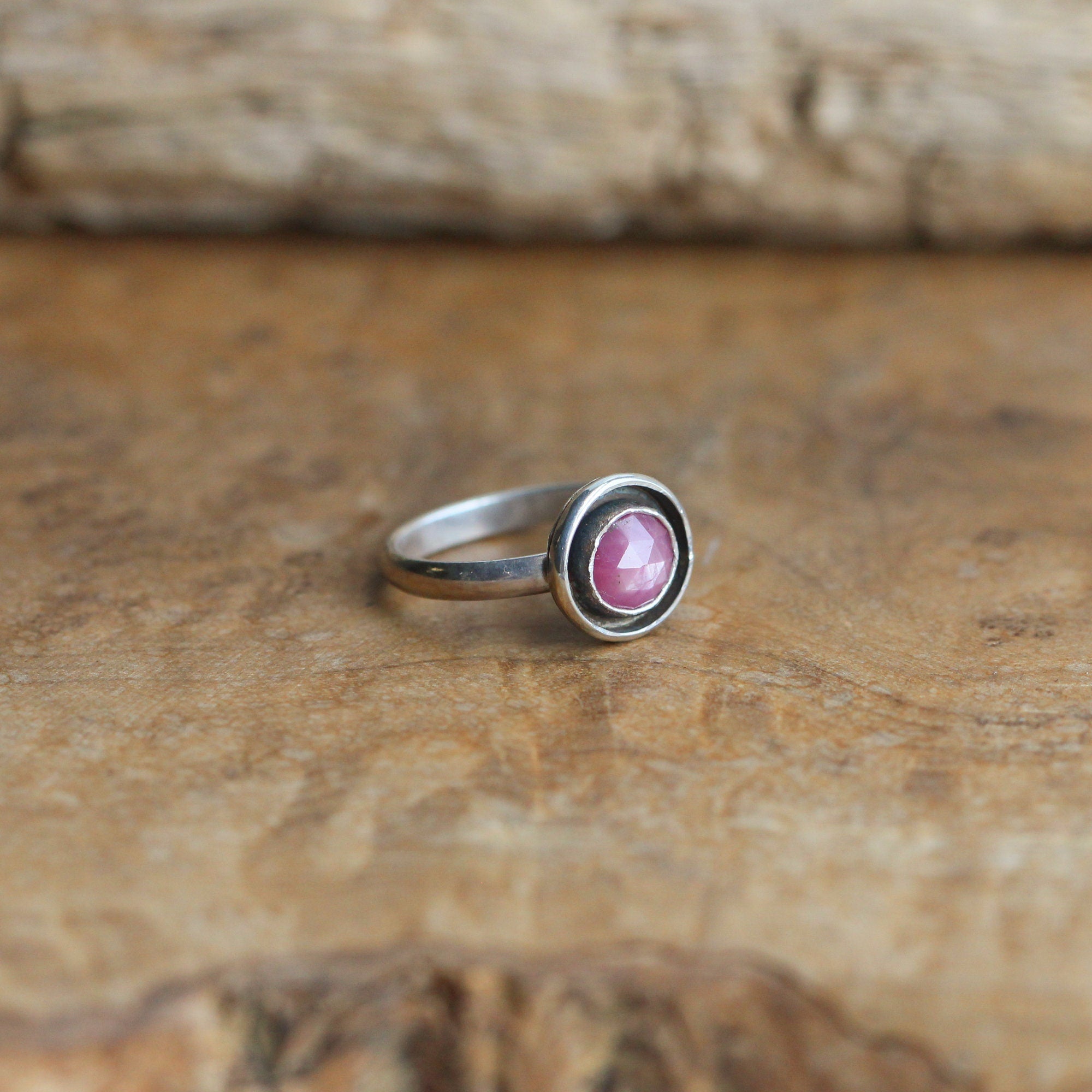 Pink Sapphire Ring - Deep Pink Sapphire Stacker - Silversmith