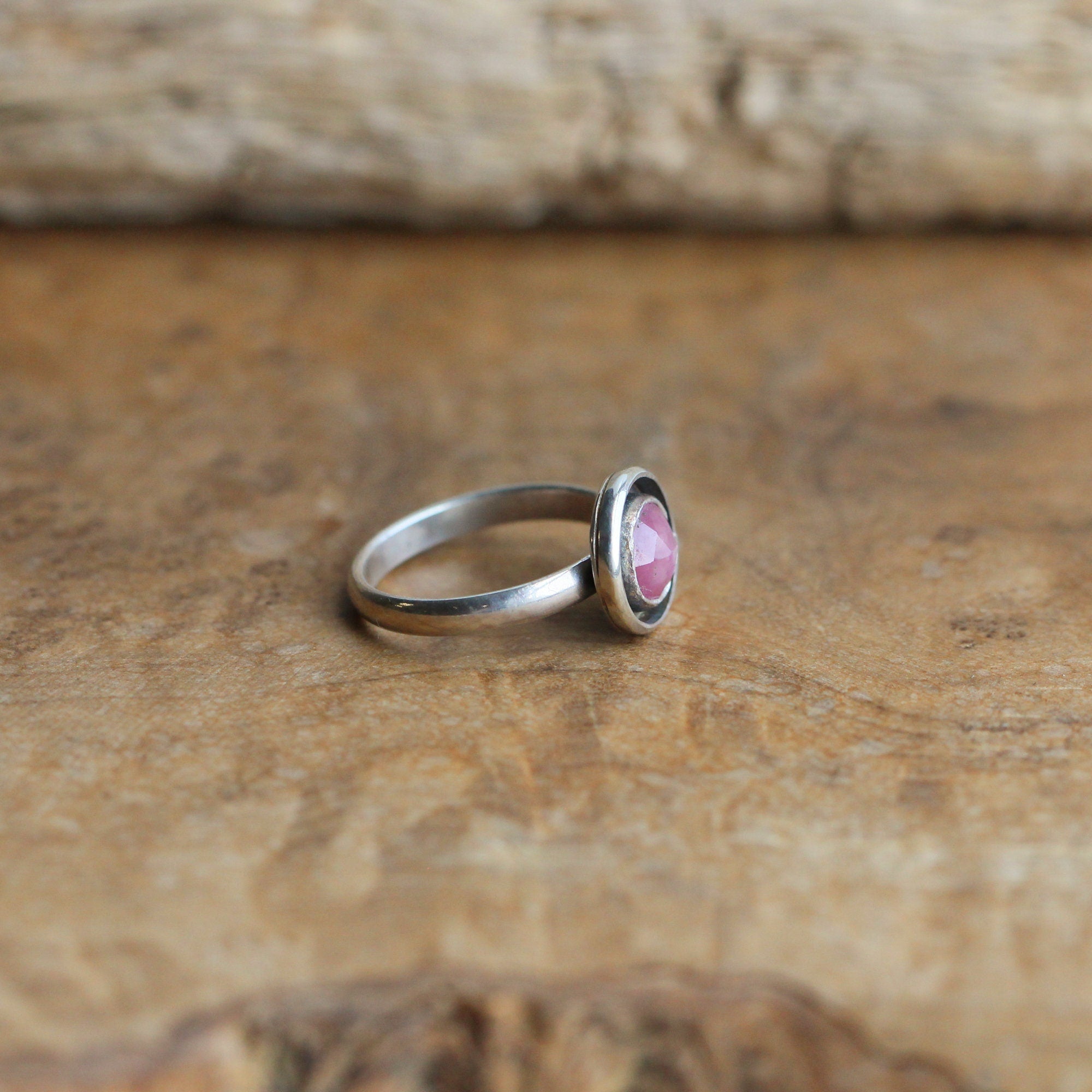 Pink Sapphire Ring - Deep Pink Sapphire Stacker - Silversmith