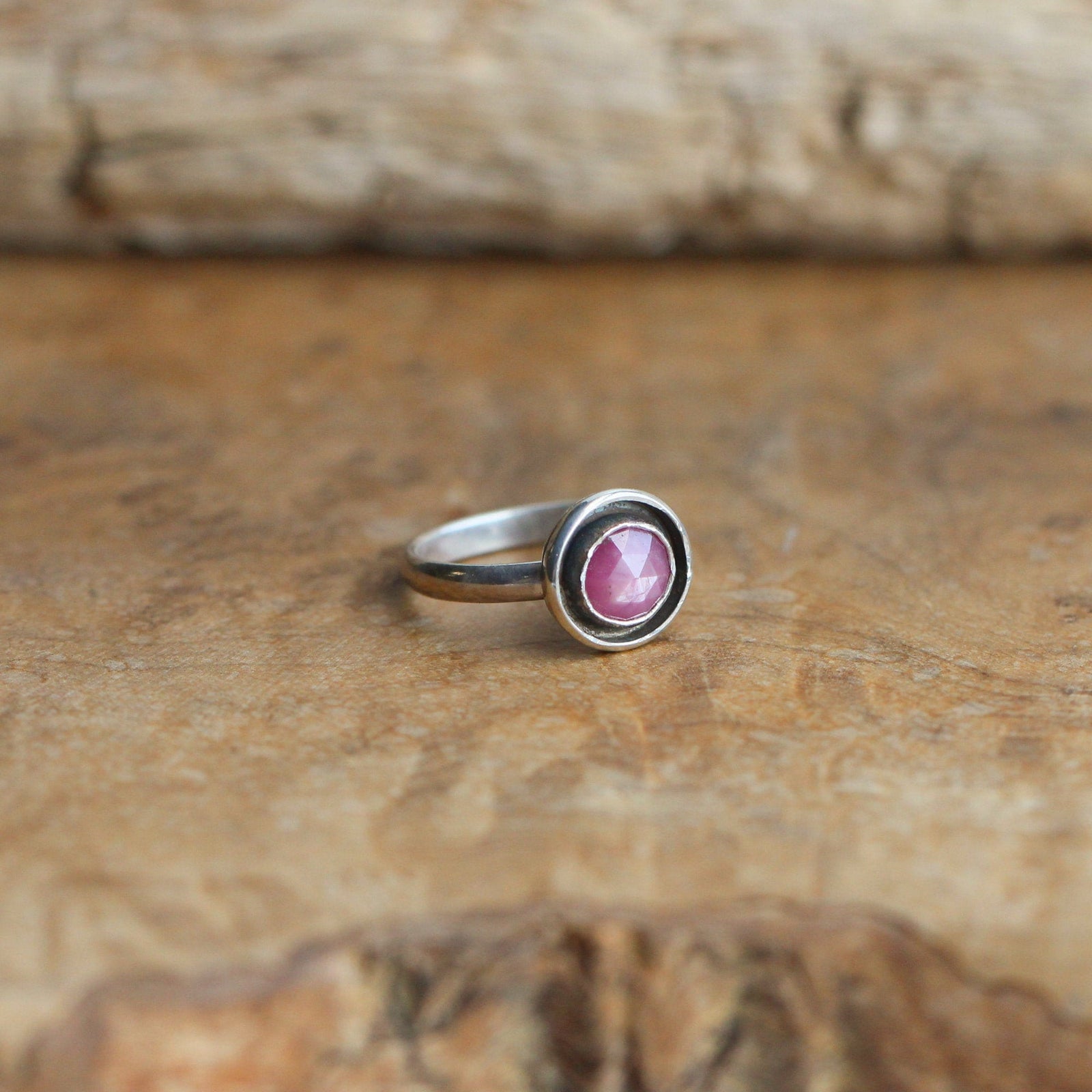 Pink Sapphire Ring - Deep Pink Sapphire Stacker - Silversmith