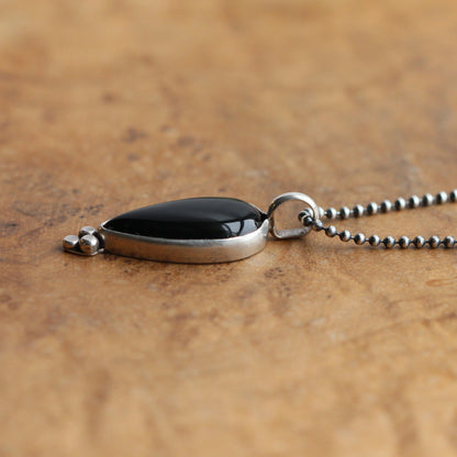 Black Agate Pear Pendant – Sterling Silver Silversmith Necklace