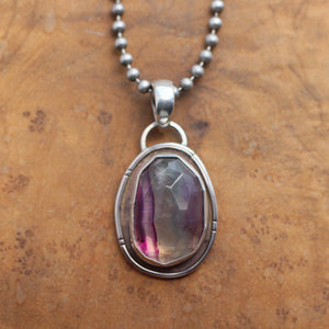 Custom Rose Cut Rainbow Fluorite Pendant – Sterling Silver Silversmith Jewelry