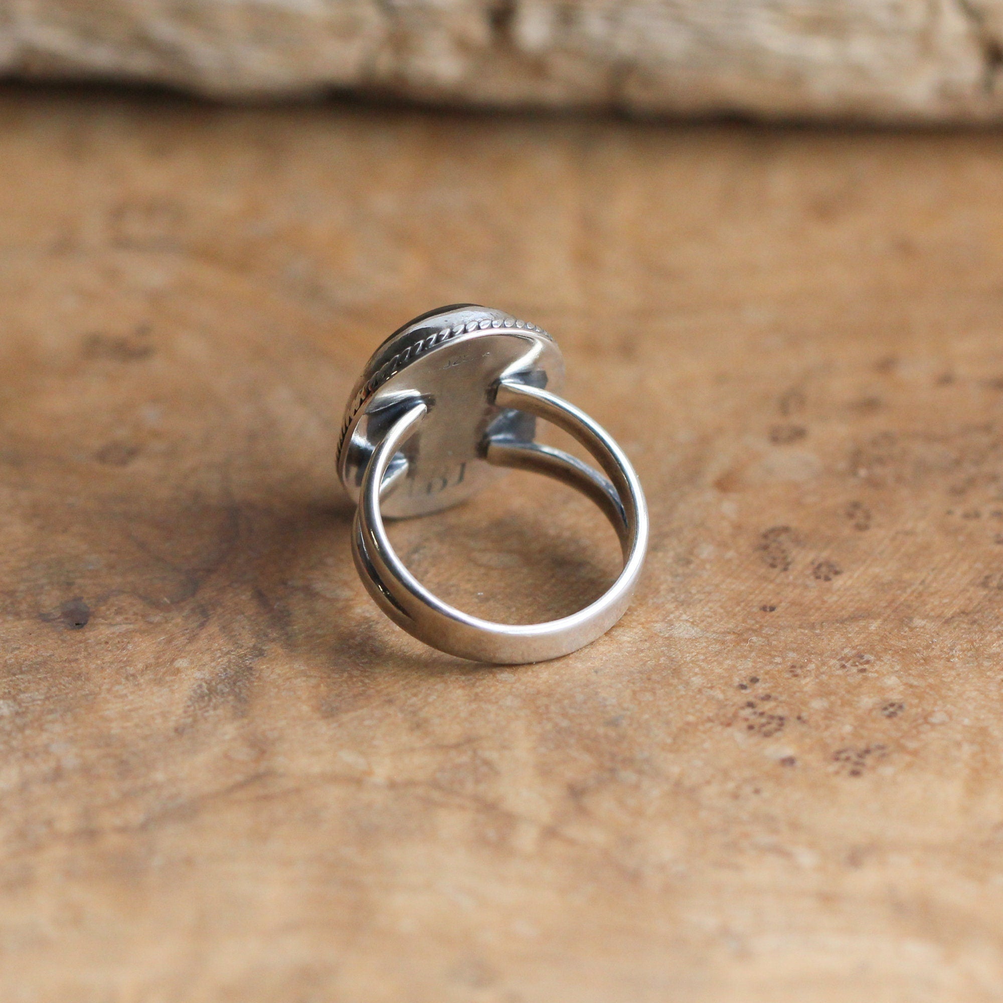 Boho Ring - Black Fossil Ring - Silversmith Ring - Boho Ring - Natural Fossil