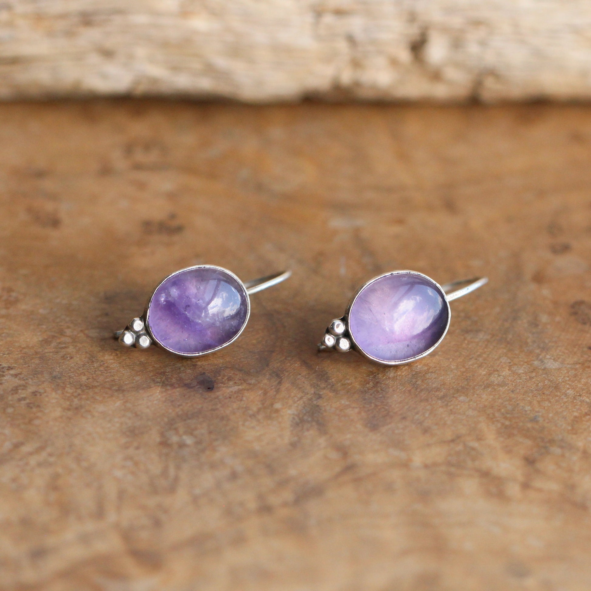 Amethyst Drop Earrings – Sterling Silver Boho Jewelry, Handmade