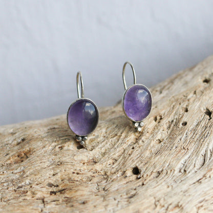 Amethyst Drop Earrings – Sterling Silver Boho Jewelry, Handmade