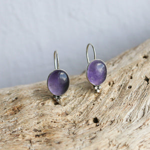 Amethyst Drop Earrings – Sterling Silver Boho Jewelry, Handmade