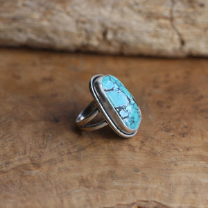 Turquoise Notched Boho Ring - Big Turquoise Ring - OOAK Silversmith Ring