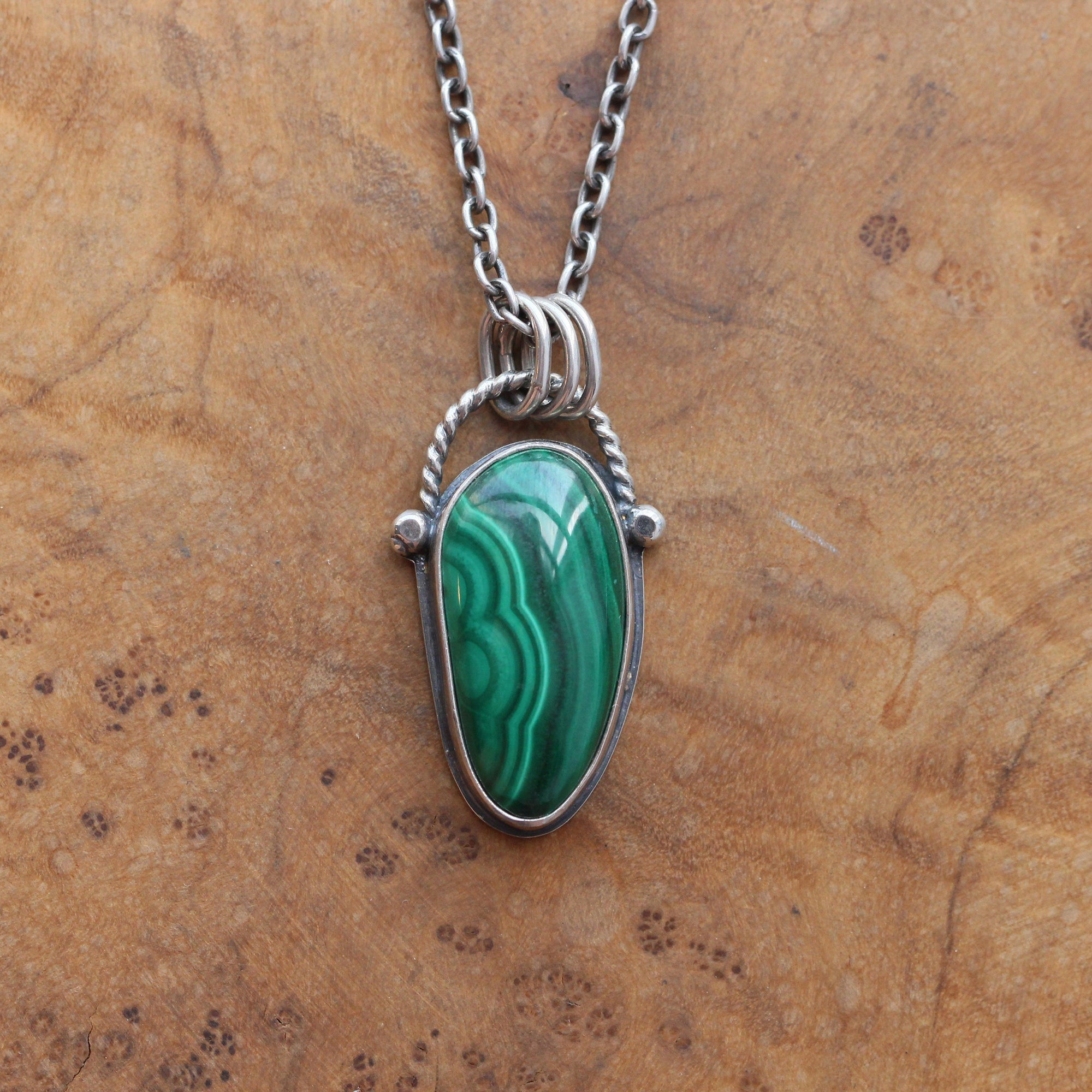 Malachite Pendant - Boho Malachite Necklace - Sterling Silver
