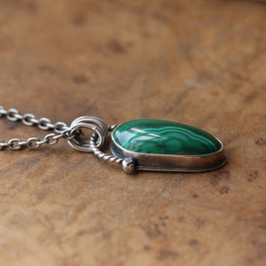 Malachite Basket Pendant - Boho Malachite Necklace - Natural Green Malachite - Silversmith