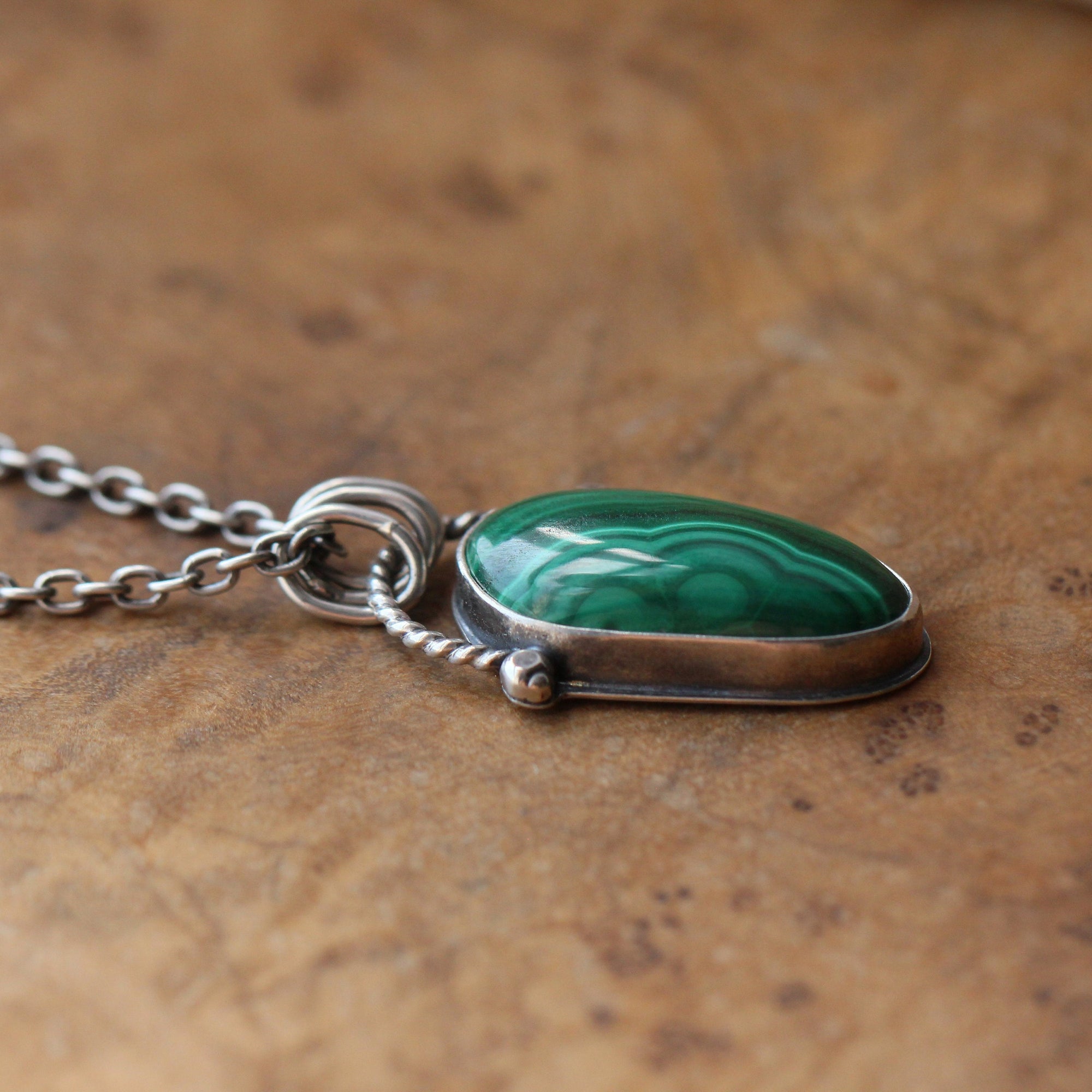 Malachite Pendant - Boho Malachite Necklace - Sterling Silver
