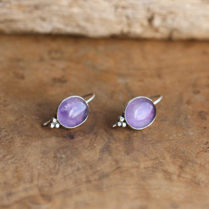 Amethyst Drop Earrings – Sterling Silver Boho Jewelry, Handmade
