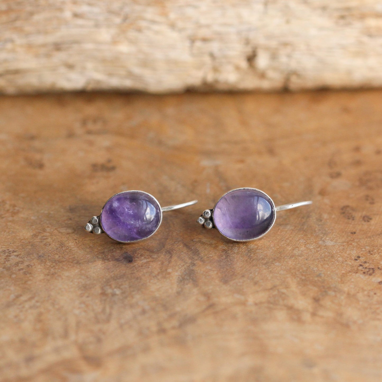 Amethyst Drop Earrings – Sterling Silver Boho Jewelry, Handmade