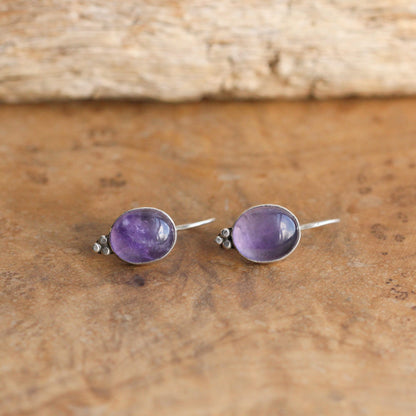 Amethyst Drop Earrings – Sterling Silver Boho Jewelry, Handmade