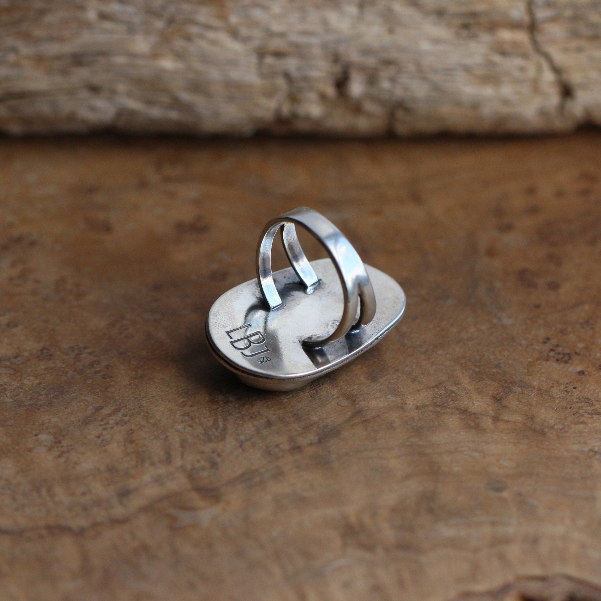 Turquoise Notched Boho Ring - Big Turquoise Ring - OOAK Silversmith Ring