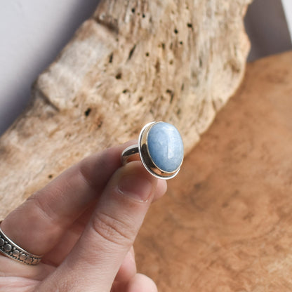 Aquamarine Gold Bezel Ring – Sterling Silver, Size 5 1/2