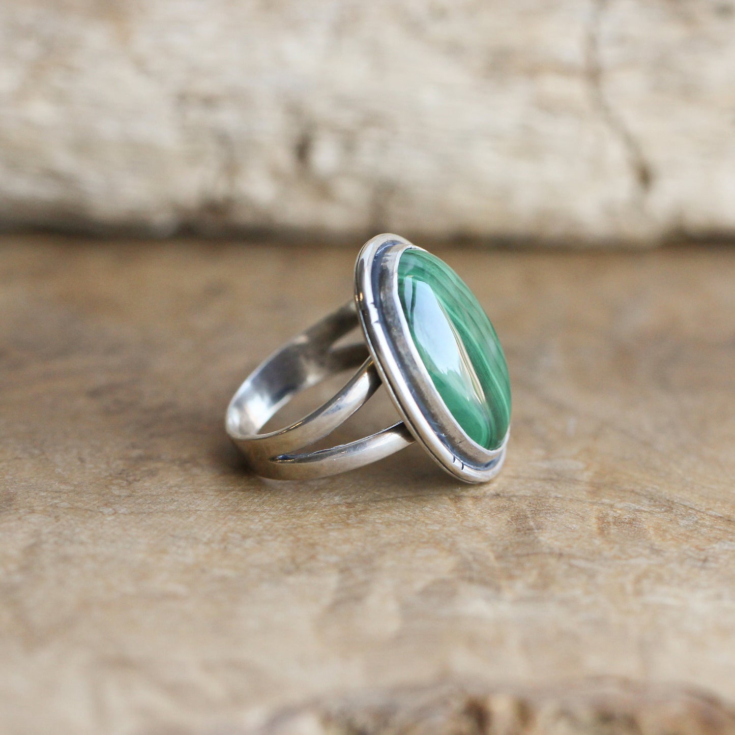 Malachite Sterling Silver Ring – Handcrafted Boho Silversmith Design