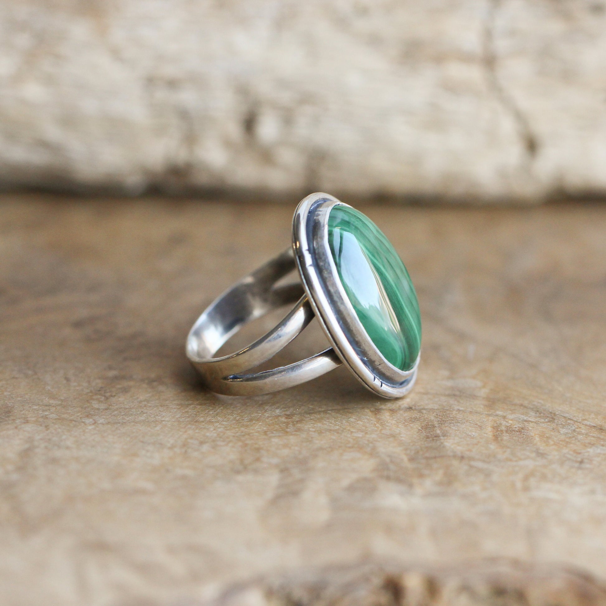 Malachite Sterling Silver Ring – Handcrafted Boho Silversmith Design