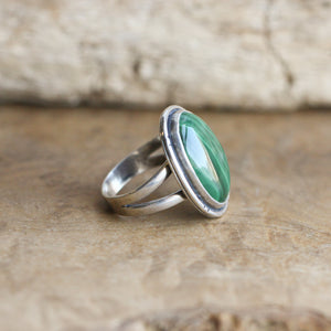 Malachite Notched Boho Ring - Big Malachite Ring - Silversmith Ring