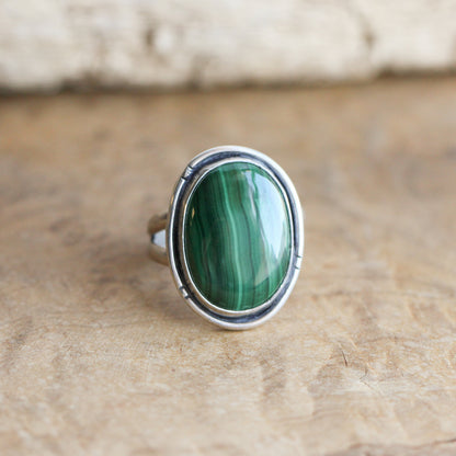 Malachite Sterling Silver Ring – Handcrafted Boho Silversmith Design