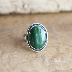 Malachite Sterling Silver Ring – Handcrafted Boho Silversmith Design