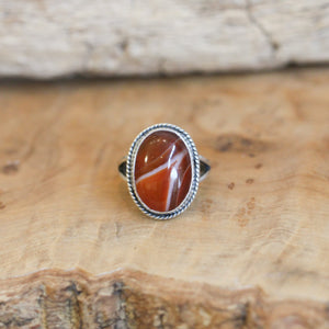 Red Agate Boho Ring - .925 Sterling Silver - Silversmith Ring - Burnt Orange Ring