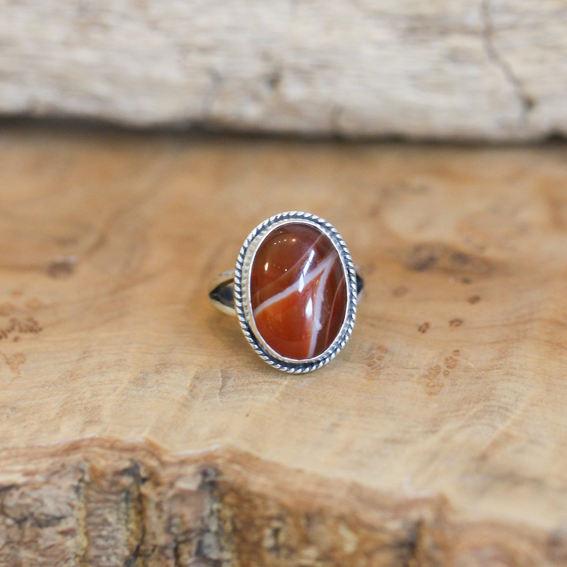 Red Agate Statement Ring – Sterling Silver Boho Jewelry