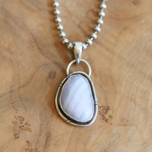 Rose Cut Blue Lace Agate Pendant - Silversmith - .925 Sterling Silver - Blue Lace Agate Necklace