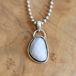 Rose Cut Blue Lace Agate Pendant - Silversmith - .925 Sterling Silver - Blue Lace Agate Necklace