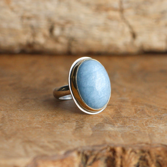 Large Aquamarine Ring – 18K Gold Bezel, Silversmith Statement Ring