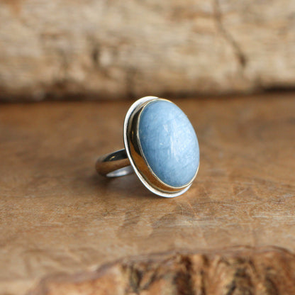 Aquamarine Gold Bezel Ring – Sterling Silver, Size 5 1/2
