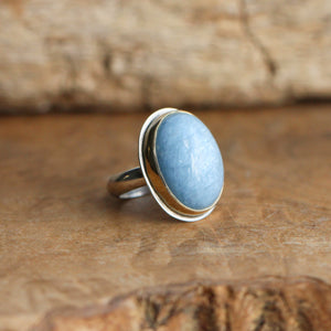 Aquamarine Gold Bezel Ring – Sterling Silver, Size 5 1/2