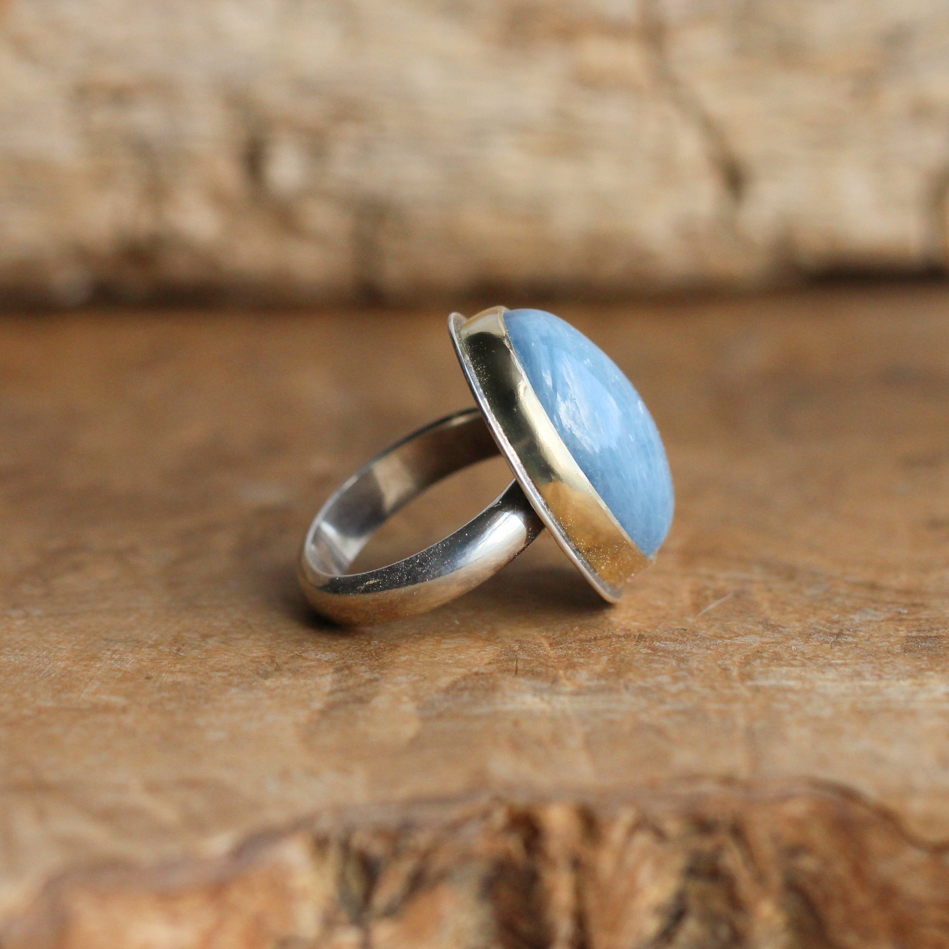 Aquamarine Gold Bezel Ring – Sterling Silver, Size 5 1/2