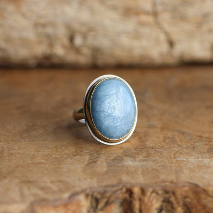 Large Aquamarine Ring – 18K Gold Bezel, Silversmith Statement Ring