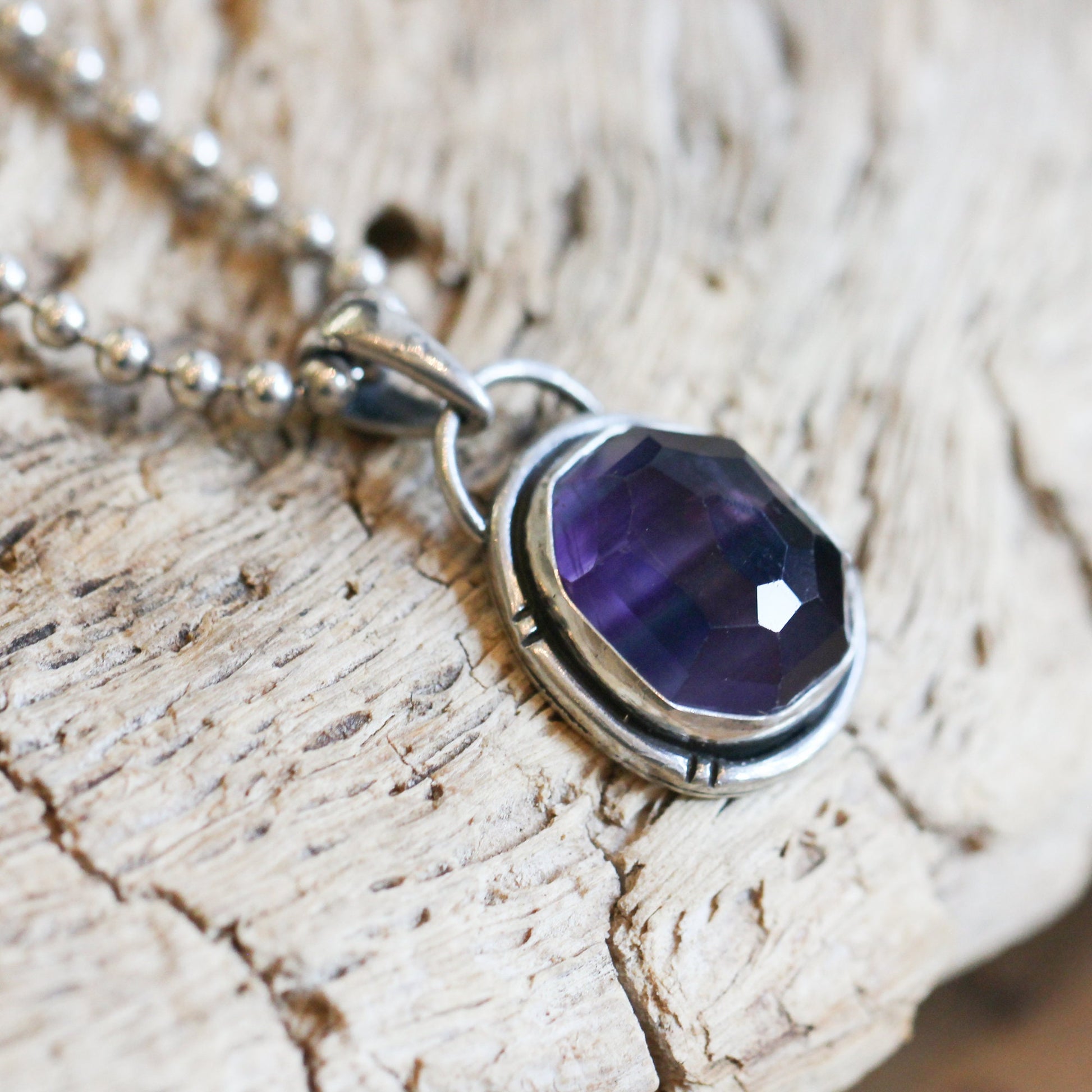 Custom Rose Cut Rainbow Fluorite Pendant – Sterling Silver Silversmith Jewelry