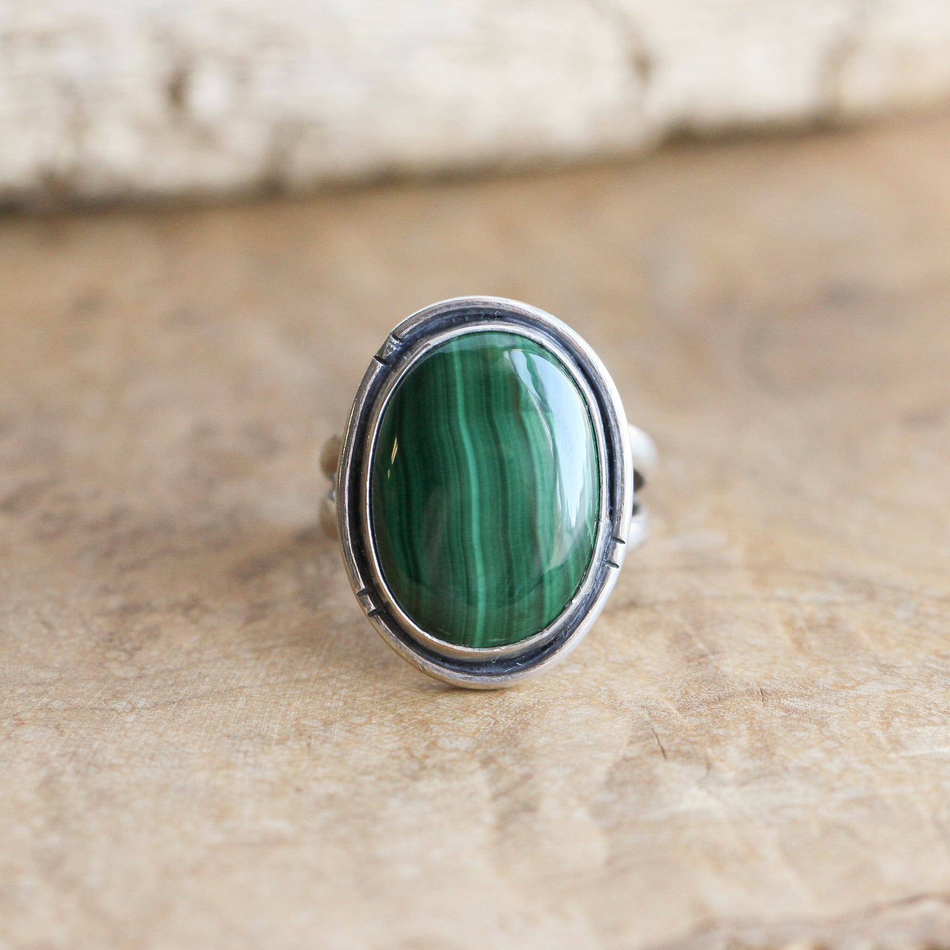Malachite Sterling Silver Ring – Handcrafted Boho Silversmith Design