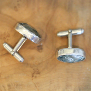 Crystal Seraphinite Cuff Links - Sage Green Cufflinks - Sterling Silver